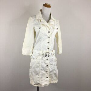 COMME CA ISM Ivory Belted 3/4-Long Sleeve Button Dress